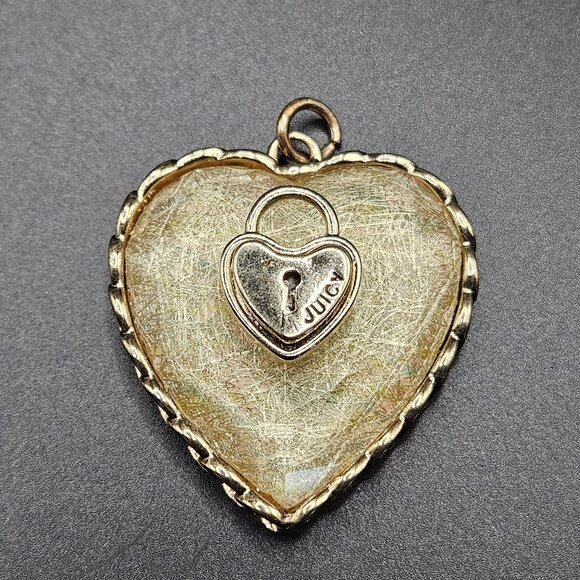 Vintage Juicy Couture Pendant Layered Crystal Heart Lock Gold Tone Trim Y2K - Picture 2 of 9
